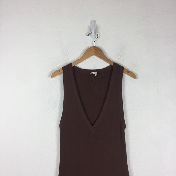 Anthropologie Daily Practice Brown Ribbed V Neck Sleeveless Knit Maxi Dress XS - Picture 4 of 14